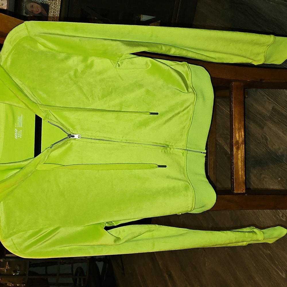 Aerie womens Sz small super soft, Neon Green velvet zip up hoodie! Nwots